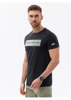 T-shirt męski bawełniany z nadrukiem - czarny V1 S1751 ze sklepu ombre w kategorii T-shirty męskie - zdjęcie 159247408