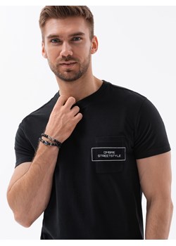 T-shirt męski bawełniany z nadrukiem na kieszonce - czarny V1 S1742 ze sklepu ombre w kategorii T-shirty męskie - zdjęcie 159247479