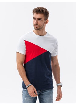 Trójkolorowy t-shirt męski - granatowy V3 S1640 ze sklepu ombre w kategorii T-shirty męskie - zdjęcie 159247549