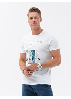 T-shirt męski bawełniany z nadrukiem - biały V1 S1737 ze sklepu ombre w kategorii T-shirty męskie - zdjęcie 159247967