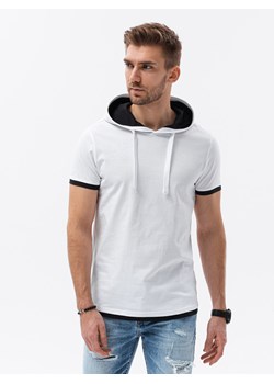 T-shirt męski z kapturem - biały V1 S1376 ze sklepu ombre w kategorii T-shirty męskie - zdjęcie 159248099