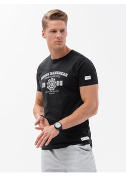 T-shirt męski bawełniany z nadrukiem - czarny V2 S1748 ze sklepu ombre w kategorii T-shirty męskie - zdjęcie 159248175