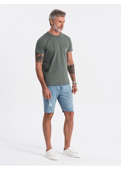 Krótkie spodenki męskie jeansowe z dziurami - jasnoniebieskie V1 OM-SRDS-0114 ze sklepu ombre w kategorii Spodenki męskie - zdjęcie 159248187