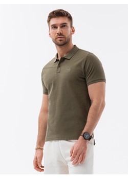 Koszulka męska polo z dzianiny pique - ciemnooliwkowy V6 S1374 ze sklepu ombre w kategorii T-shirty męskie - zdjęcie 159248325