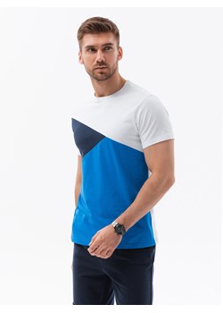 Trójkolorowy t-shirt męski - niebieski V4 S1640 ze sklepu ombre w kategorii T-shirty męskie - zdjęcie 159248335