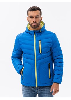Sportowa kurtka męska pikowana - niebieska V4 OM-JALP-0118 ze sklepu ombre w kategorii Kurtki męskie - zdjęcie 159248376