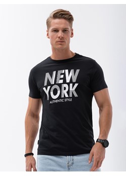 T-shirt męski bawełniany z nadrukiem - czarny V3 OM-TSPT-0124 ze sklepu ombre w kategorii T-shirty męskie - zdjęcie 159248577