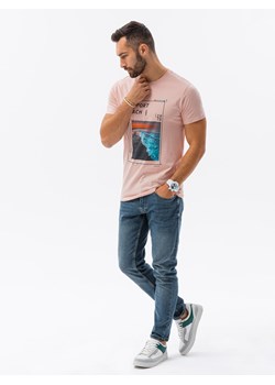T-shirt męski z nadrukiem - różowy V15B S1434 ze sklepu ombre w kategorii T-shirty męskie - zdjęcie 159248636