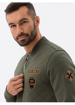 Bluza męska bomberka z naszywkami - oliwkowa V2 B1422 ze sklepu ombre w kategorii Bluzy męskie - zdjęcie 159248646
