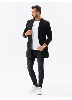 Płaszcz męski klasyczny jednorzędowy - czarny V3 C432 ze sklepu ombre w kategorii Płaszcze męskie - zdjęcie 159248829