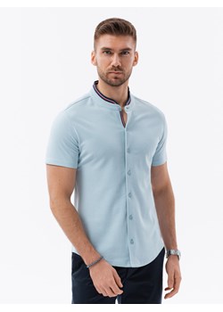 Koszula męska dzianinowa z krótkim rękawem - błękitna V3 K543 ze sklepu ombre w kategorii Koszule męskie - zdjęcie 159248969