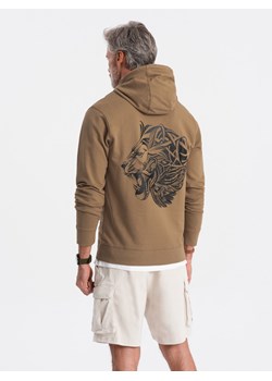 Bluza męska hoodie z nadrukiem na plecach - jasnobrązowa V2 B1357 ze sklepu ombre w kategorii Bluzy męskie - zdjęcie 159249099