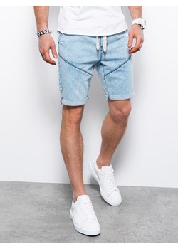 Podwinięte jeansowe krótkie spodenki męskie z przeszyciami – jasnoniebieskie V1 OM-SRDS-0101 ze sklepu ombre w kategorii Spodenki męskie - zdjęcie 159249148