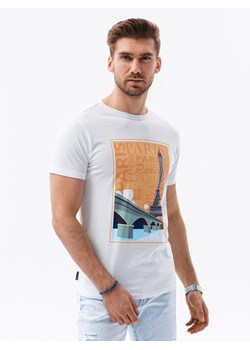 T-shirt męski z nadrukiem - biały V6A S1434 ze sklepu ombre w kategorii T-shirty męskie - zdjęcie 159249205