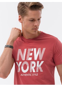 T-shirt męski bawełniany z nadrukiem - czerwony V4 OM-TSPT-0124 ze sklepu ombre w kategorii T-shirty męskie - zdjęcie 159249287