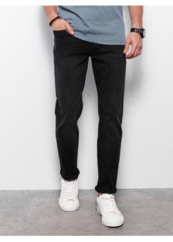 Spodnie męskie jeansowe z przetarciami REGULAR FIT - czarne V2 OM-PADP-0102 ze sklepu ombre w kategorii Jeansy męskie - zdjęcie 159249469