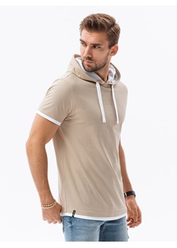 T-shirt męski z kapturem - beżowy V5 S1376 ze sklepu ombre w kategorii T-shirty męskie - zdjęcie 159249499