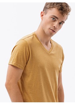 Klasyczna męska koszulka z dekoltem w serek BASIC - musztardowy melanż V19 S1369 ze sklepu ombre w kategorii T-shirty męskie - zdjęcie 159249839