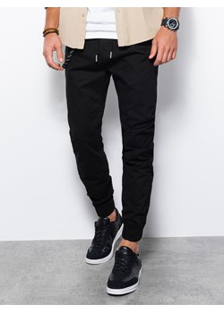 Spodnie męskie materiałowe JOGGERY z ozdobnym sznurkiem - czarne V1 P908 ze sklepu ombre w kategorii Spodnie męskie - zdjęcie 159249889