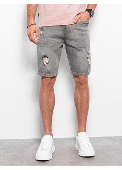 Krótkie spodenki męskie jeansowe z dziurami - szare V2 OM-SRDS-0114 ze sklepu ombre w kategorii Spodenki męskie - zdjęcie 159249939
