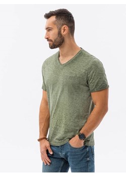 T-shirt męski z kieszonką - oliwkowy melanż V9 S1388 ze sklepu ombre w kategorii T-shirty męskie - zdjęcie 159250196