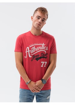 T-shirt męski z nadrukiem - czerwony V-22A S1434 ze sklepu ombre w kategorii T-shirty męskie - zdjęcie 159250206