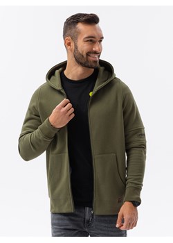 Bluza męska rozpinana hoodie z nadrukami - khaki V4 B1423 ze sklepu ombre w kategorii Bluzy męskie - zdjęcie 159250715