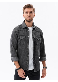 Koszula męska jeansowa na zatrzaski - czarna V3 K567 ze sklepu ombre w kategorii Koszule męskie - zdjęcie 159250897