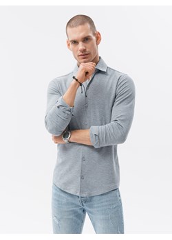 Koszula męska dzianinowa z długim rękawem - szara V5 K540 ze sklepu ombre w kategorii Koszule męskie - zdjęcie 159251087