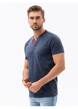 T-shirt męski bez nadruku z guzikami - granatowy V5 S1390 ze sklepu ombre w kategorii T-shirty męskie - zdjęcie 159251105