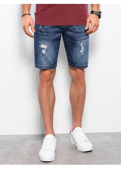 Krótkie spodenki męskie jeansowe z dziurami - ciemnoniebieskie V3 OM-SRDS-0114 ze sklepu ombre w kategorii Spodenki męskie - zdjęcie 159251238