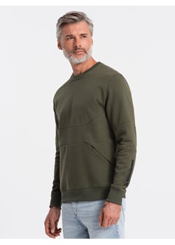 Bluza męska z kieszenią zapinaną na zamek - ciemnooliwkowa V4 B1349 ze sklepu ombre w kategorii Bluzy męskie - zdjęcie 159251247