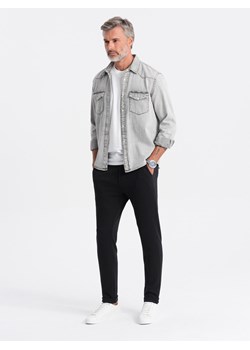 Spodnie męskie dzianinowe z gumką w pasie - czarne V2 OM-PACP-0121 ze sklepu ombre w kategorii Spodnie męskie - zdjęcie 159251607