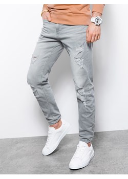 Spodnie męskie jeansowe z dziurami REGULAR FIT - szare V2 P1024 ze sklepu ombre w kategorii Jeansy męskie - zdjęcie 159251778