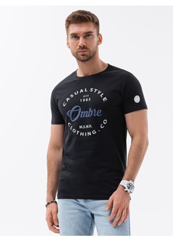 T-shirt męski bawełniany z nadrukiem - czarny V1 S1752 ze sklepu ombre w kategorii T-shirty męskie - zdjęcie 159252539