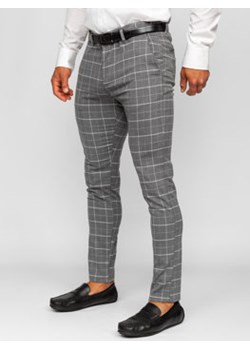 Antracytowe spodnie materiałowe chinosy w kratę męskie Denley 0032 ze sklepu Denley w kategorii Spodnie męskie - zdjęcie 159258319