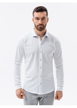 Koszula męska dzianinowa z długim rękawem - biała V1 K540 ze sklepu ombre w kategorii Koszule męskie - zdjęcie 159263596