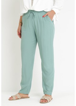 Miętowe Materiałowe Spodnie z Gumką w Talii Airiana ze sklepu Born2be Odzież w kategorii Spodnie damskie - zdjęcie 159265558