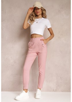 Różowe Spodnie z Długimi Nogawkami i Szeroką Gumką w Talii Bidle ze sklepu Renee odzież w kategorii Spodnie damskie - zdjęcie 159265678