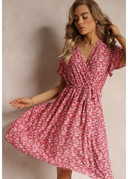 Różowa Sukienka z Kopertowym Dekoltem i Gumką w Talii Aronee ze sklepu Renee odzież w kategorii Sukienki - zdjęcie 159300045
