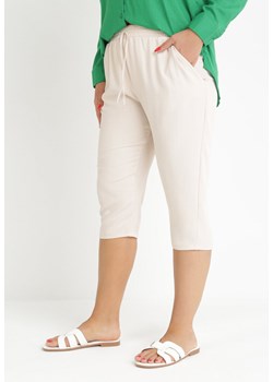 Beżowe Luźne Spodnie o Długości 3/4 z Gumką w Pasie Takita ze sklepu Born2be Odzież w kategorii Spodnie damskie - zdjęcie 159314108