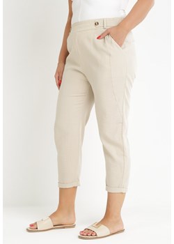Jasnobeżowe Spodnie z Długimi Nogawkami i Gumką w Talii Nokash ze sklepu Born2be Odzież w kategorii Spodnie damskie - zdjęcie 159314128