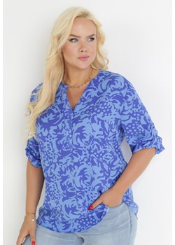 Granatowa Bluzka Koszulowa w Abstrakcyjny Wzór Kanava ze sklepu Born2be Odzież w kategorii Bluzki damskie - zdjęcie 159314295