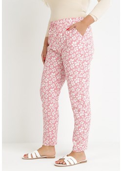 Różowe Kwieciste Spodnie z Gumką w Pasie z Wiskozy Fredise ze sklepu Born2be Odzież w kategorii Spodnie damskie - zdjęcie 159314436