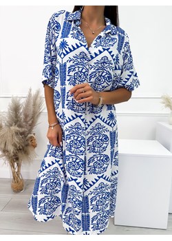 Biała Sukienka w Niebieski Wzór ze sklepu ModnaKiecka.pl w kategorii Sukienki - zdjęcie 159324577
