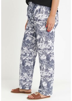 Niebieskie Bawełniane Spodnie z Gumką w Pasie i Fantazyjnym Printem Ilga ze sklepu Born2be Odzież w kategorii Spodnie damskie - zdjęcie 159331408
