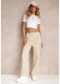 Jasnobeżowe Szerokie Spodnie Bawełniane Zenra ze sklepu Renee odzież w kategorii Spodnie damskie - zdjęcie 159331617