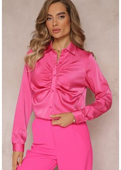 Różowa Marszczona Elegancka Koszula z Satyny Kaldei ze sklepu Renee odzież w kategorii Koszule damskie - zdjęcie 159331919