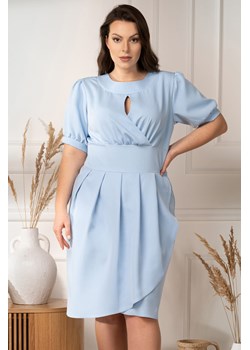 Sukienka wyjątkowa ekskluzywna ołówkowa z dekoltem łezką INGRIDA błękitna ze sklepu karko.pl w kategorii Sukienki - zdjęcie 159335549
