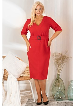 Sukienka na święta ołówkowa z paskiem elegancka  SAMANTA czerwona PROMOCJA ze sklepu karko.pl w kategorii Sukienki - zdjęcie 159336395